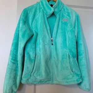 Teal blue, fuzzy zip-up North Face fleece